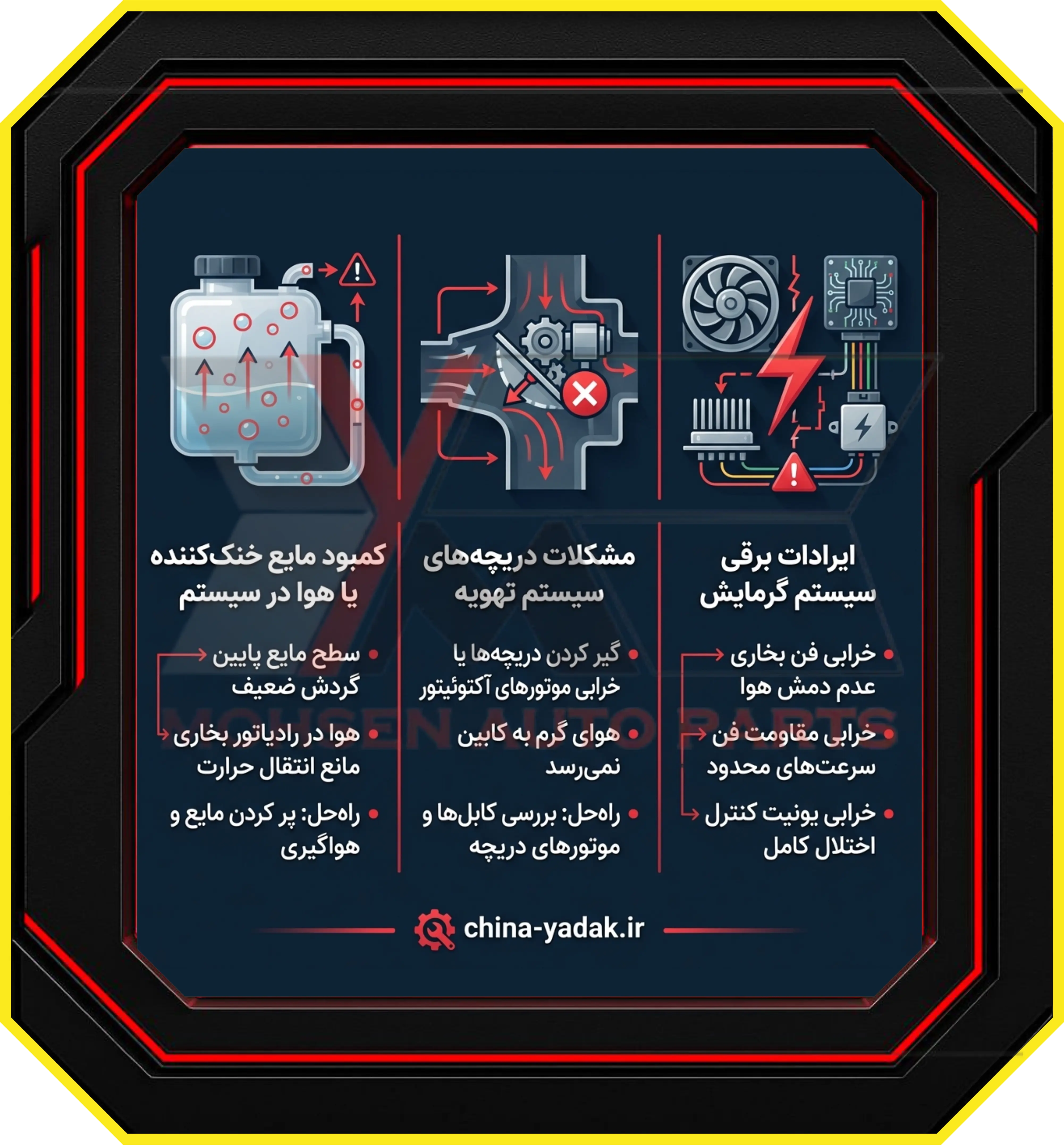کمبود مایع خنک‌کننده یا هوا گرفتن سیستم