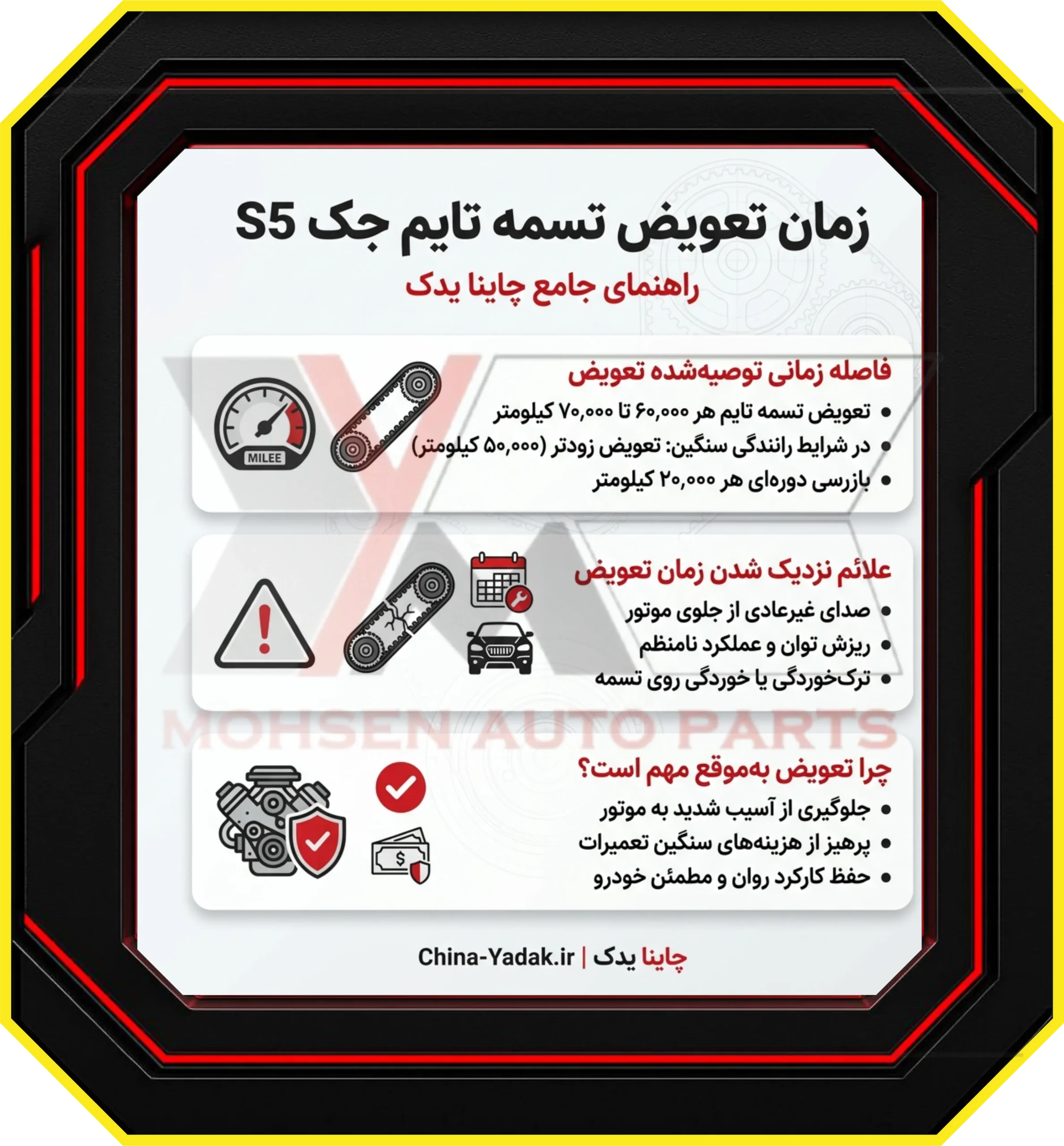 زمان تعویض تسمه تایم جک S5: راهنمای جامع چاینا یدک